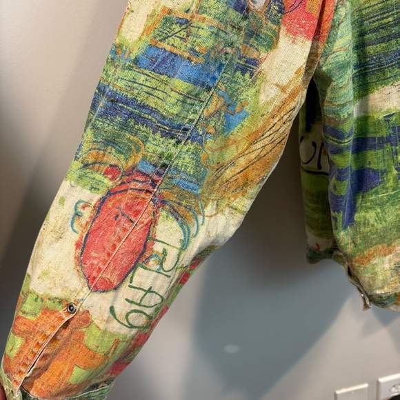 Vtg Chico’s Abstract Art to Wear Faces Graffiti Funky Linen Jacket Size 3/XL - Picture 9 of 11